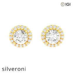 18KT Yellow Gold Round Diamond Halo Stud Earrings - 2
