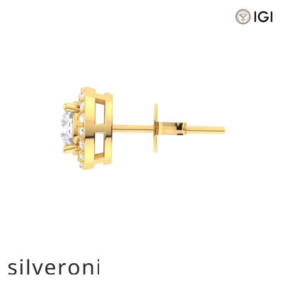 18KT Yellow Gold Round Diamond Halo Stud Earrings - 3