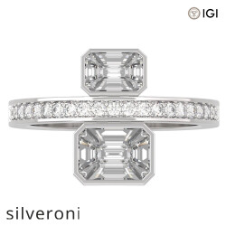 18KT Yellow Gold Two-Stone Emerald Cut Diamond Toi et Moi Bezel Bypass Ring - Silveroni