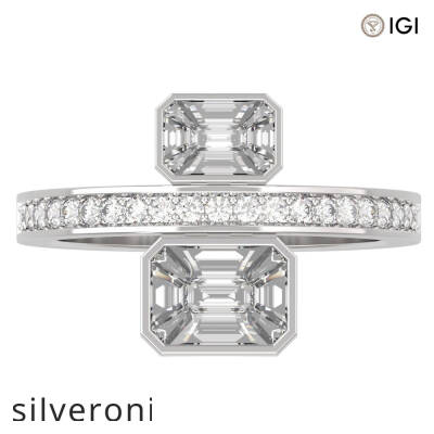 18KT Yellow Gold Two-Stone Emerald Cut Diamond Toi et Moi Bezel Bypass Ring - 1