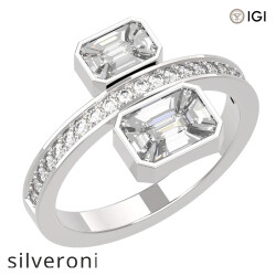 18KT Yellow Gold Two-Stone Emerald Cut Diamond Toi et Moi Bezel Bypass Ring - 2