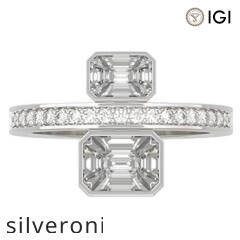 18KT Yellow Gold Two-Stone Emerald Cut Diamond Toi et Moi Bezel Bypass Ring - 3