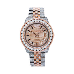 19.0 Carat Round Excellent Cut Lab Grown Diamond Two Tone Rose Gold Watch - Silveroni