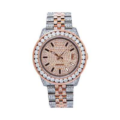 19.0 Carat Round Excellent Cut Lab Grown Diamond Two Tone Rose Gold Watch - 1