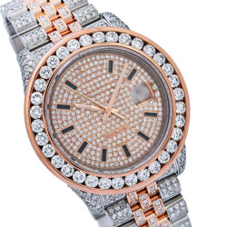19.0 Carat Round Excellent Cut Lab Grown Diamond Two Tone Rose Gold Watch - 2