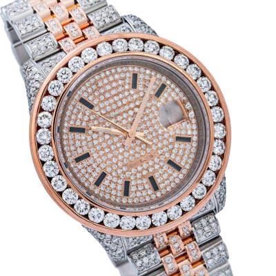 19.0 Carat Round Excellent Cut Lab Grown Diamond Two Tone Rose Gold Watch - 2