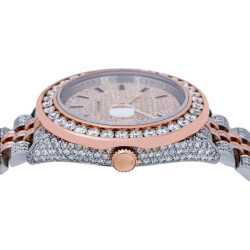 19.0 Carat Round Excellent Cut Lab Grown Diamond Two Tone Rose Gold Watch - 3