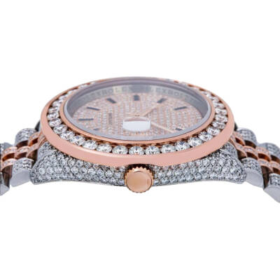 19.0 Carat Round Excellent Cut Lab Grown Diamond Two Tone Rose Gold Watch - 3