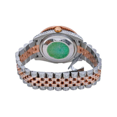 19.0 Carat Round Excellent Cut Lab Grown Diamond Two Tone Rose Gold Watch - 4