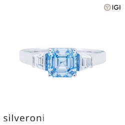 1.97 Carat Lab Grown Fancy Blue Asscher Cut Diamond Ring in 14KT White Gold - Silveroni