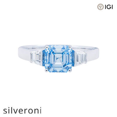 1.97 Carat Lab Grown Fancy Blue Asscher Cut Diamond Ring in 14KT White Gold - 1