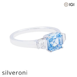 1.97 Carat Lab Grown Fancy Blue Asscher Cut Diamond Ring in 14KT White Gold - 2