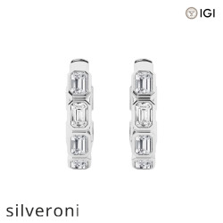 2 Carat Emerald Cut Lab Grown Diamond Huggie Hoop Earrings 14K White Gold - Silveroni