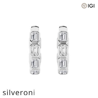 2 Carat Emerald Cut Lab Grown Diamond Huggie Hoop Earrings 14K White Gold - 1