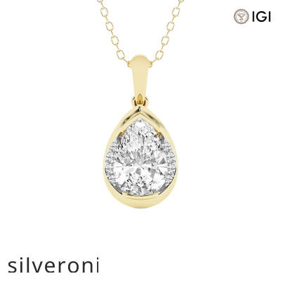 2 Carat Pear Lab Grown Diamond Pendant in 14K Yellow Gold - 1