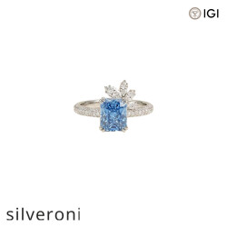 2.0 Carat Cushion Cut Lab Grown Blue Diamond Platinum Ring - Silveroni