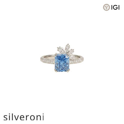 2.0 Carat Cushion Cut Lab Grown Blue Diamond Platinum Ring - 1