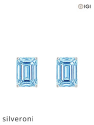 2.00 Carat Emerald Cut Fancy Blue Lab Grown Diamond Stud Earrings - Silveroni