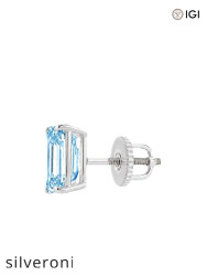 2.00 Carat Emerald Cut Fancy Blue Lab Grown Diamond Stud Earrings - 2