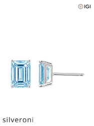 2.00 Carat Emerald Cut Fancy Blue Lab Grown Diamond Stud Earrings - 3