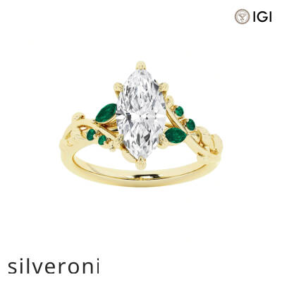 2.00 Carat Marquise Lab Grown Diamond Engagement Ring with Marquise and Round Emerald Side Stones - 1