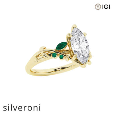 2.00 Carat Marquise Lab Grown Diamond Engagement Ring with Marquise and Round Emerald Side Stones - 2