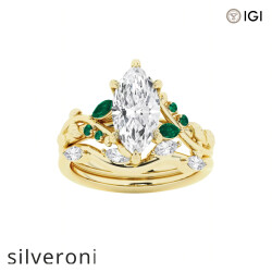2.00 Carat Marquise Lab Grown Diamond Engagement Ring with Marquise and Round Emerald Side Stones - 3