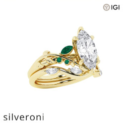 2.00 Carat Marquise Lab Grown Diamond Engagement Ring with Marquise and Round Emerald Side Stones - 4