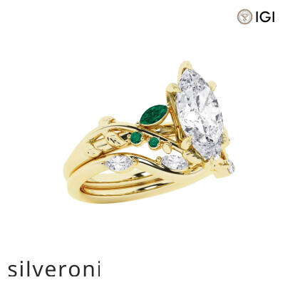 2.00 Carat Marquise Lab Grown Diamond Engagement Ring with Marquise and Round Emerald Side Stones - 4