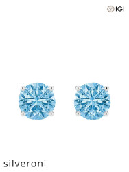 2.00 Carat Round Cut Fancy Blue Lab Grown Diamond Stud Earrings - Silveroni