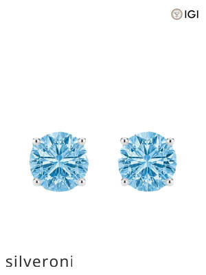 2.00 Carat Round Cut Fancy Blue Lab Grown Diamond Stud Earrings - 1
