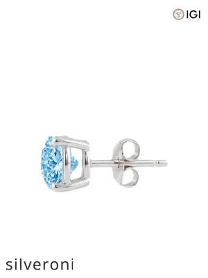 2.00 Carat Round Cut Fancy Blue Lab Grown Diamond Stud Earrings - 2