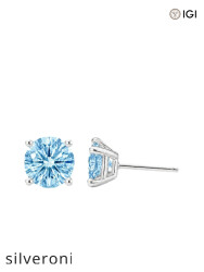 2.00 Carat Round Cut Fancy Blue Lab Grown Diamond Stud Earrings - 3