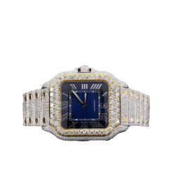 22 Carat Round Lab Grown Diamond Two Tone Blue Dial Watch - Silveroni