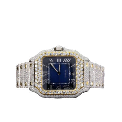 22 Carat Round Lab Grown Diamond Two Tone Blue Dial Watch - 1