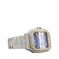 22 Carat Round Lab Grown Diamond Two Tone Blue Dial Watch - 3