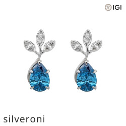 2.43 Carat Lab Grown Fancy Blue Pear Cut Diamond Earrings - Silveroni