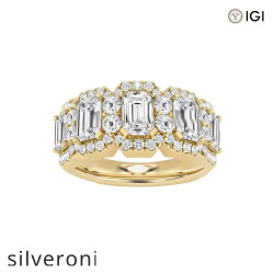 2.98 Carat Emerald and Round Lab Grown Diamond Band 14K Yellow Gold VS1 - Silveroni