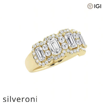 2.98 Carat Emerald and Round Lab Grown Diamond Band 14K Yellow Gold VS1 - 2