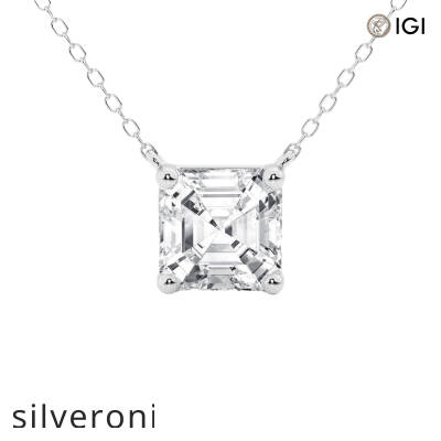 3 Carat Asscher Lab Grown Diamond Solitaire Pendant in Platinum - 1