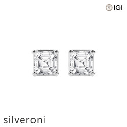 3 Carat Asscher Lab Grown Diamond Solitaire Stud Earrings in Platinum, E, VS1 - Silveroni