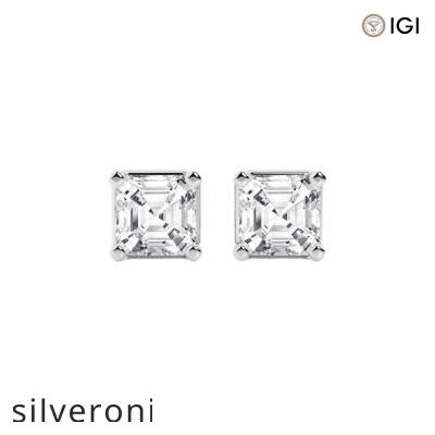 3 Carat Asscher Lab Grown Diamond Solitaire Stud Earrings in Platinum, E, VS1 - 1