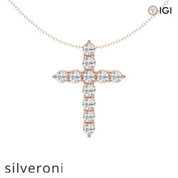 3 Carat Round Lab Grown Diamond Cross Pendant in 14K Rose Gold - Silveroni