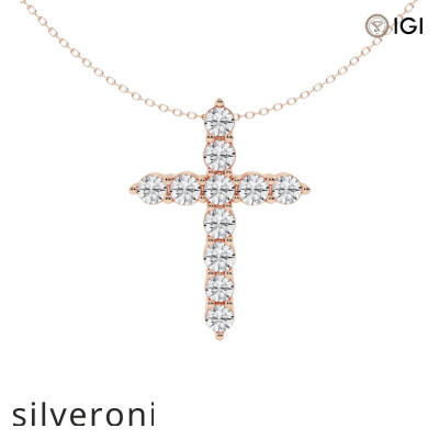 3 Carat Round Lab Grown Diamond Cross Pendant in 14K Rose Gold - 1