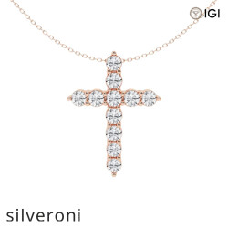 3 Carat Round Lab Grown Diamond Cross Pendant in 14K Rose Gold - Silveroni