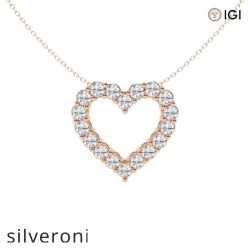 3 Carat Round Lab Grown Diamond Heart Pendant in 14K Rose Gold - Silveroni