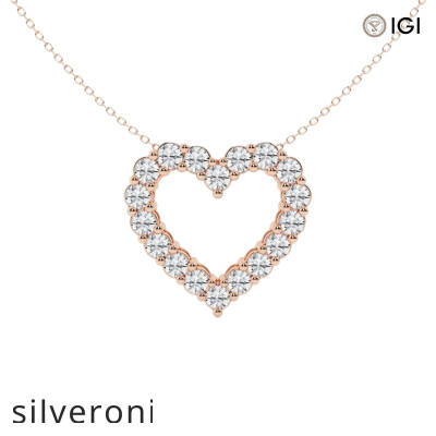3 Carat Round Lab Grown Diamond Heart Pendant in 14K Rose Gold - 1