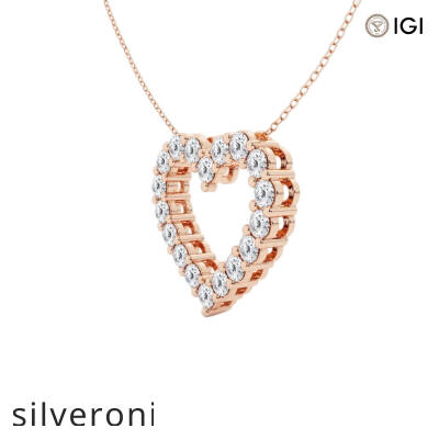 3 Carat Round Lab Grown Diamond Heart Pendant in 14K Rose Gold - 2