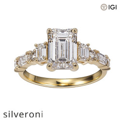 3.00 Carat Emerald Cut Lab Grown Diamond 18K Yellow Gold Ring - Silveroni