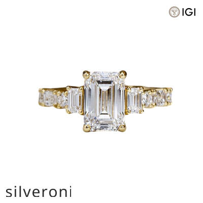 3.00 Carat Emerald Cut Lab Grown Diamond 18K Yellow Gold Ring - 2